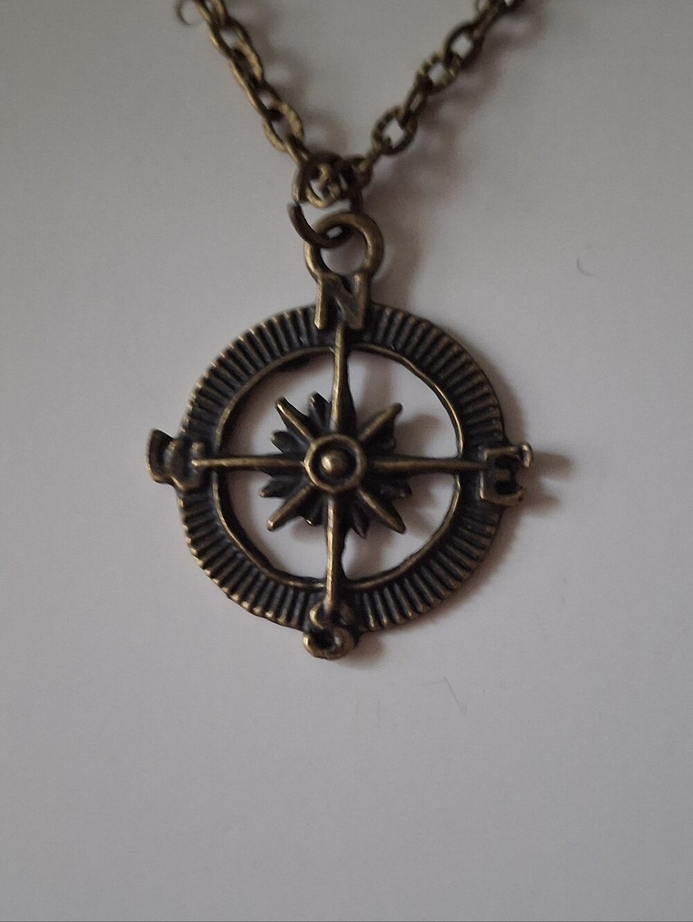 Compass Pendant Necklace in Antique Brass